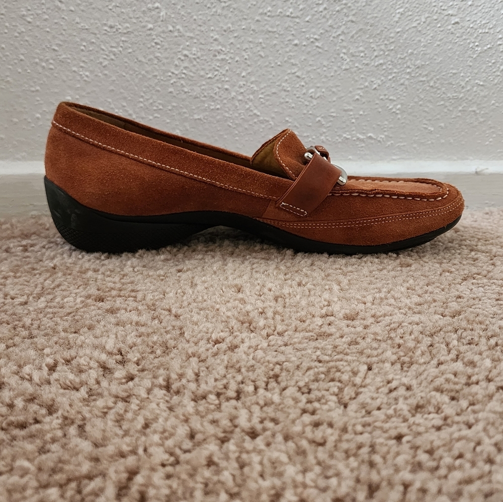 Suede Leather Loafers  sz 7.5 Antomio Melani Silver Buckle - Picture 3 of 5